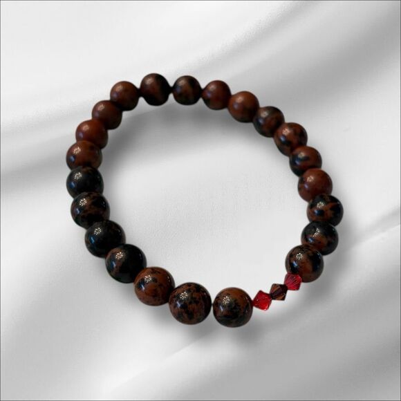 Brown and Black MAHOGANY JASPER & Swarovski Beaded Bracelet 7” - Picture 3 of 5